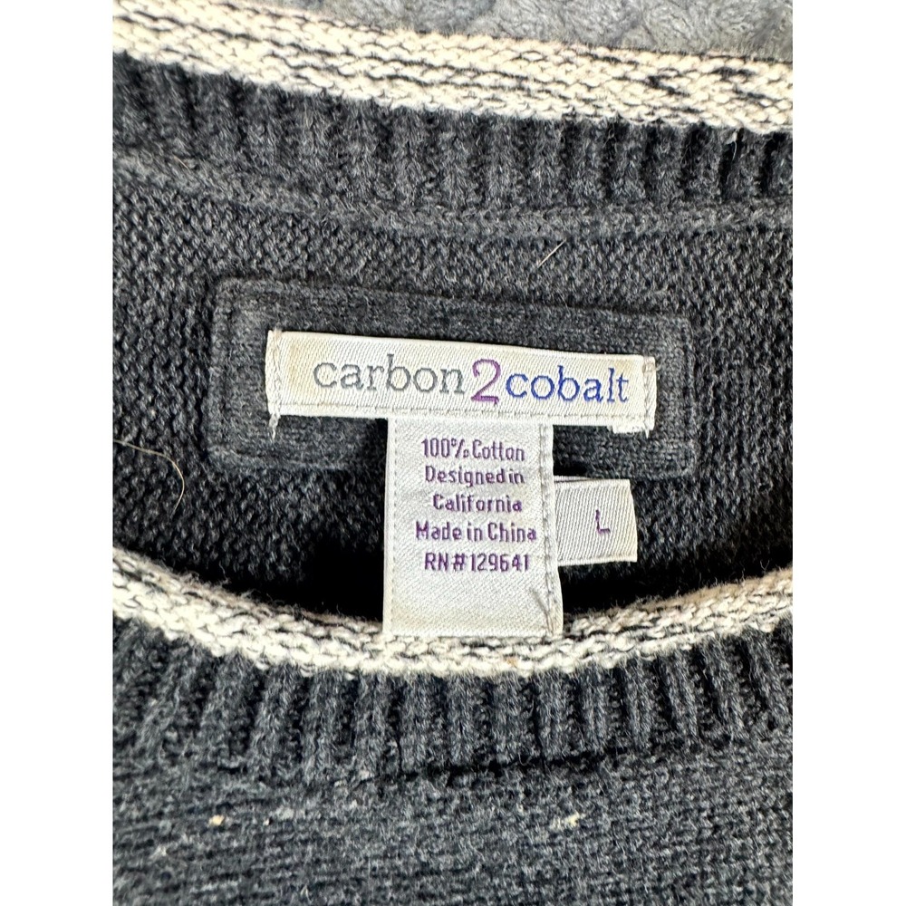 Carbon‎ 2 Cobalt Sweater Womens Large Gray Textured Knit Cotton Preppy Split Hem - Picture 4 of 6